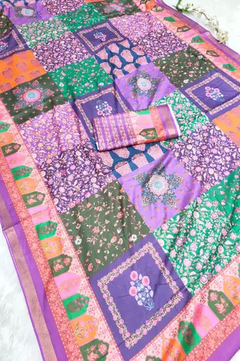 Multicolor digital print mall cotton saree with unstitched blouse