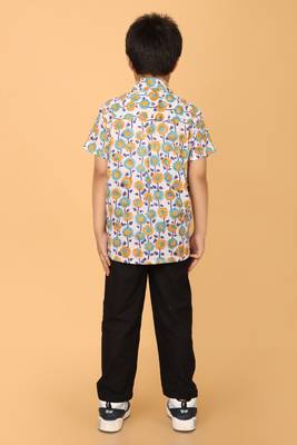 White with multicolor block print cotton boys shirt 2