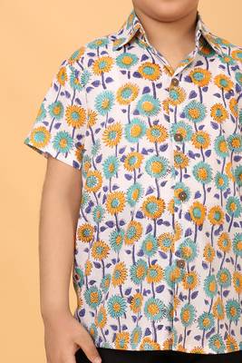 White with multicolor block print cotton boys shirt 4