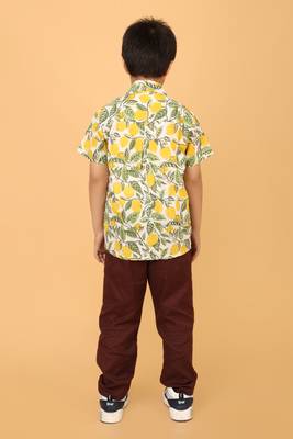White with yellow green block print cotton boys shirt 2
