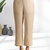 Women's linen beige embroidered short kurta with pant