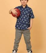 Indigo florals block print cotton boys shirt