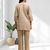 Women's linen beige embroidered short kurta with pant
