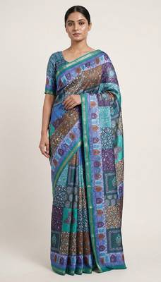 Multicolor digital print mall cotton saree with unstitched blouse 1