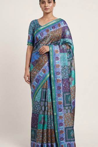 Multicolor digital print mall cotton saree with unstitched blouse