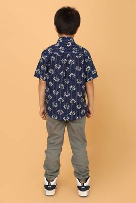 Indigo florals block print cotton boys shirt 4