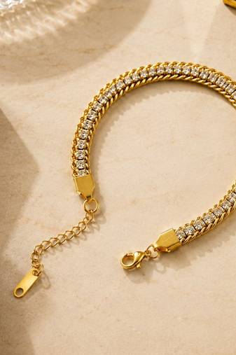 18k Gold Plated AD Double Lock Adjustable Tennis Bracelet