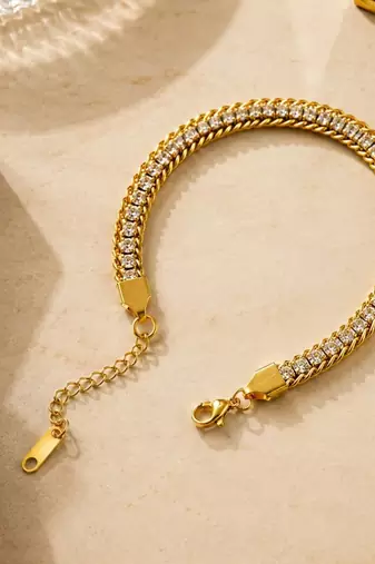 18k Gold Plated AD Double Lock Adjustable Tennis Bracelet