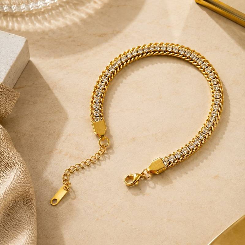 18k Gold Plated AD Double Lock Adjustable Tennis Bracelet
