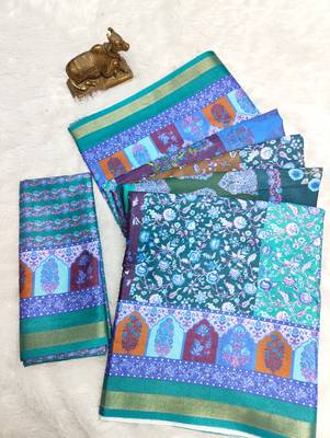 Multicolor digital print mall cotton saree with unstitched blouse 2