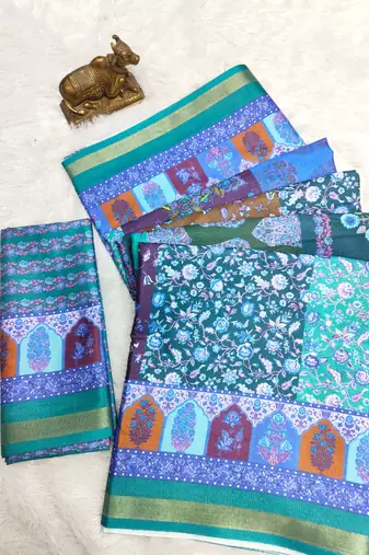 Multicolor digital print mall cotton saree with unstitched blouse