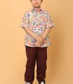 Multicolor florals block print cotton boys shirt