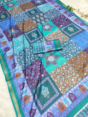 Multicolor digital print mall cotton saree with unstitched blouse 3