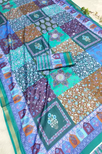 Multicolor digital print mall cotton saree with unstitched blouse