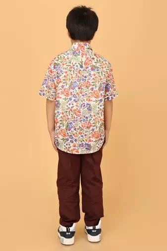 Multicolor florals block print cotton boys shirt