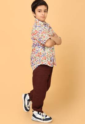 Multicolor florals block print cotton boys shirt 3