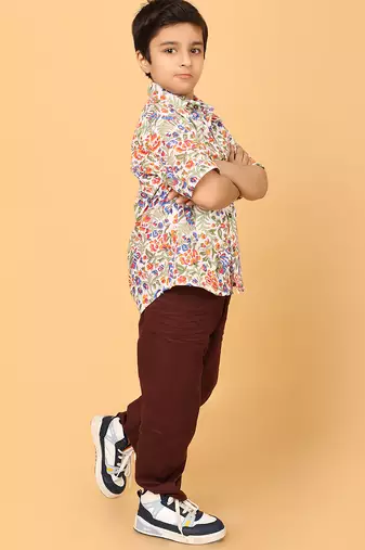 Multicolor florals block print cotton boys shirt