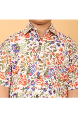 Multicolor florals block print cotton boys shirt 4
