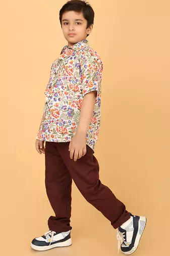 Multicolor florals block print cotton boys shirt