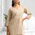Women's linen beige embroidered short kurta with pant