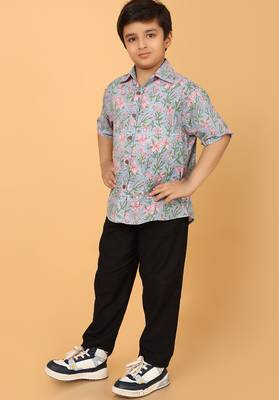 Light blue floral print cotton shirt for boys 3