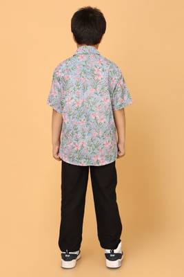 Light blue floral print cotton shirt for boys 4