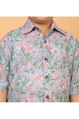 Light blue floral print cotton shirt for boys 5