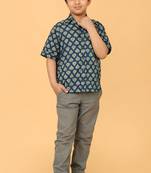 Blue ajrakh print cotton shirt for boys