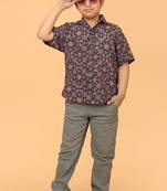 Black ajrakh print cotton shirt for boys