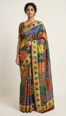 Multicolor digital print mall cotton saree with unstitched blouse 1