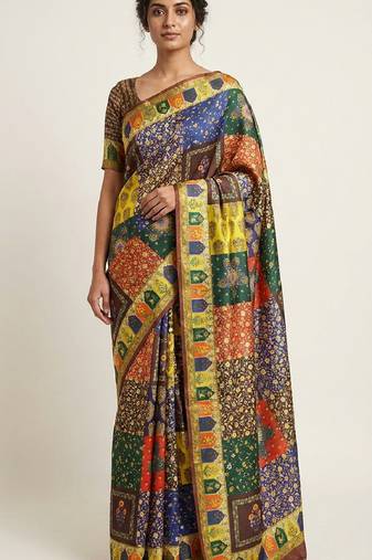 Multicolor digital print mall cotton saree with unstitched blouse