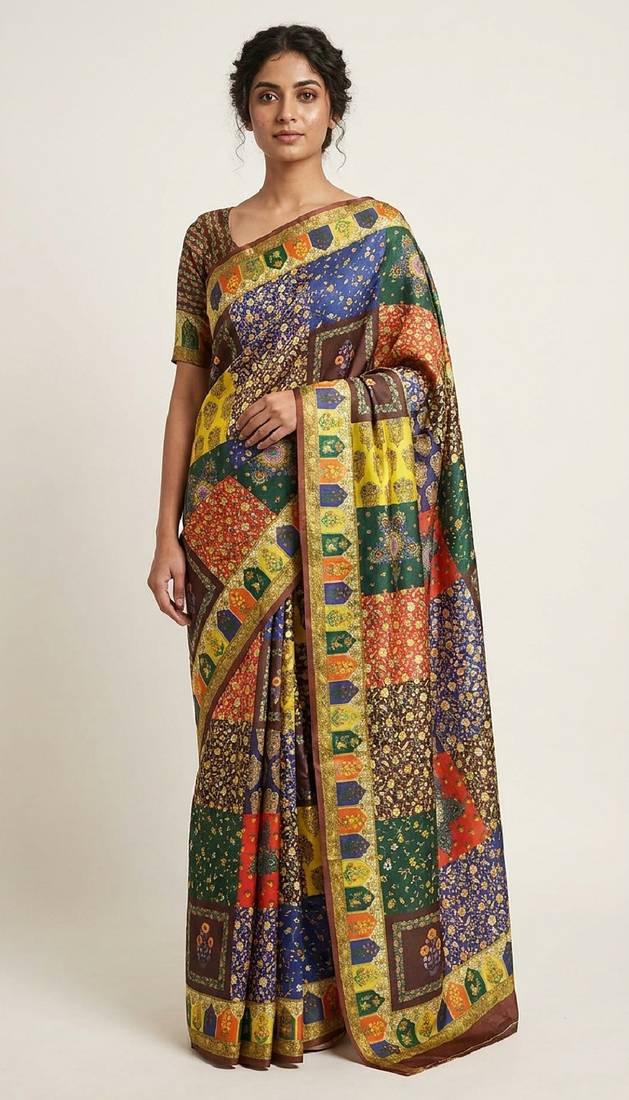 Multicolor digital print mall cotton saree with unstitched blouse