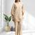 Women's linen beige embroidered short kurta with pant