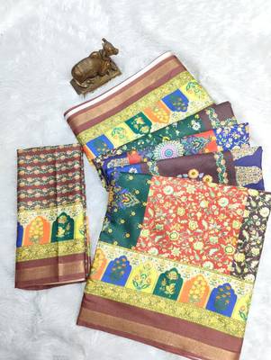 Multicolor digital print mall cotton saree with unstitched blouse 2