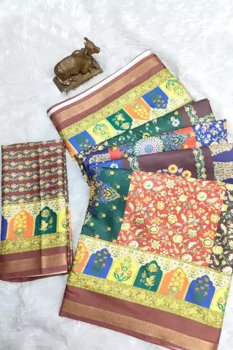 Multicolor digital print mall cotton saree with unstitched blouse