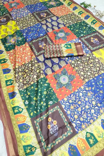 Multicolor digital print mall cotton saree with unstitched blouse