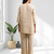 Women's linen beige embroidered short kurta with pant