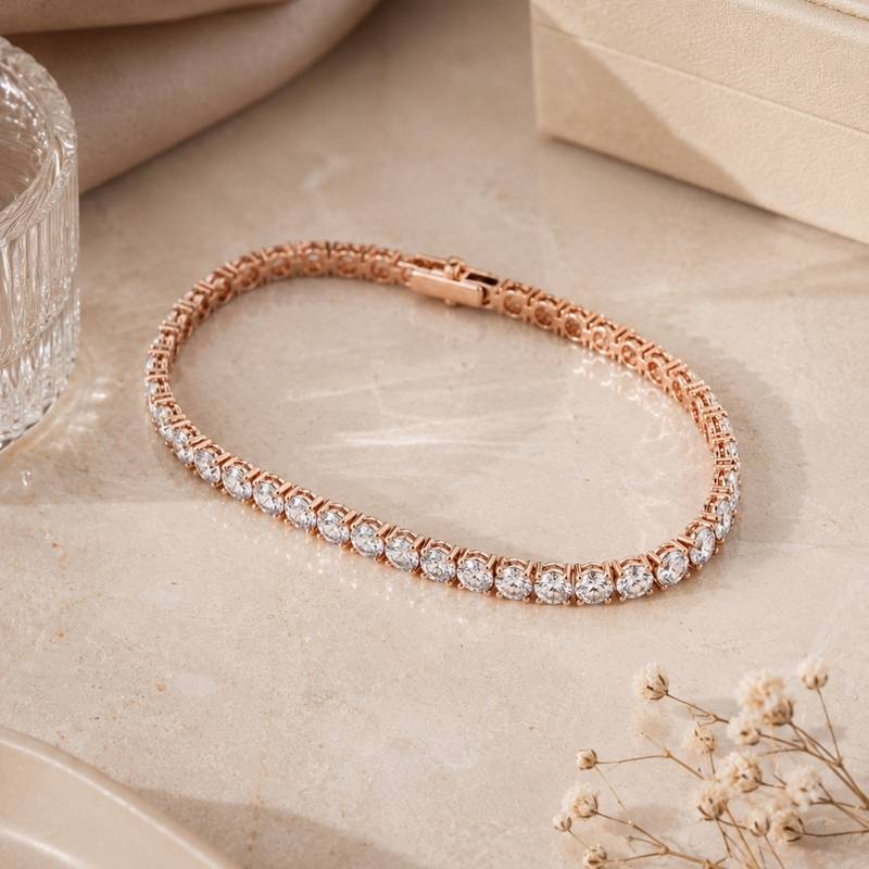 18k Rose Gold Plated AD Double Lock Adjustable Tennis Bracelet
