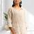 Women's linen beige embroidered short kurta with pant