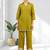 Women's cotton, linen green embroidered short kurta with pant