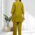 Women's cotton, linen green embroidered short kurta with pant