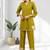 Women's cotton, linen green embroidered short kurta with pant