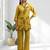 Women's cotton, linen yellow embroidered short kurta with pant