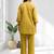 Women's cotton, linen yellow embroidered short kurta with pant