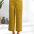 Women's cotton, linen yellow embroidered short kurta with pant