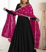 Black solid georgette free size stitched anarkali dress for women | party & festive wear