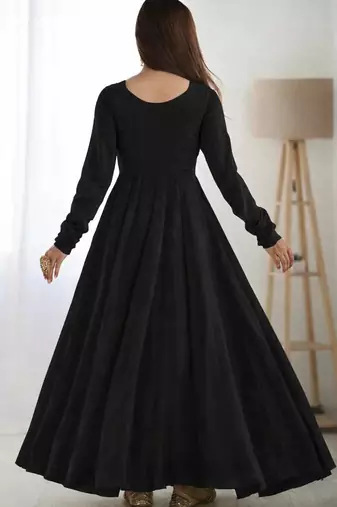 Black solid georgette free size stitched anarkali dress for women | party & festive wear