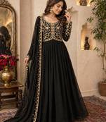 Black embroidered georgette free size stitched gown for women | party & festive wear