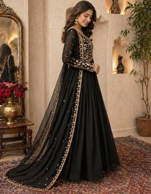 Black embroidered georgette gown 2