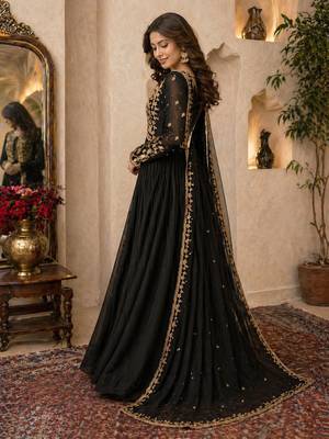 Black embroidered georgette gown 3